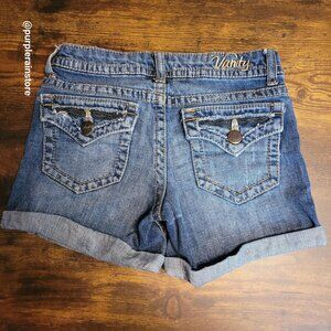 Vanity Cuffed Denim Shorts Size 25 Low Rise Button Flap Medium Light Wash